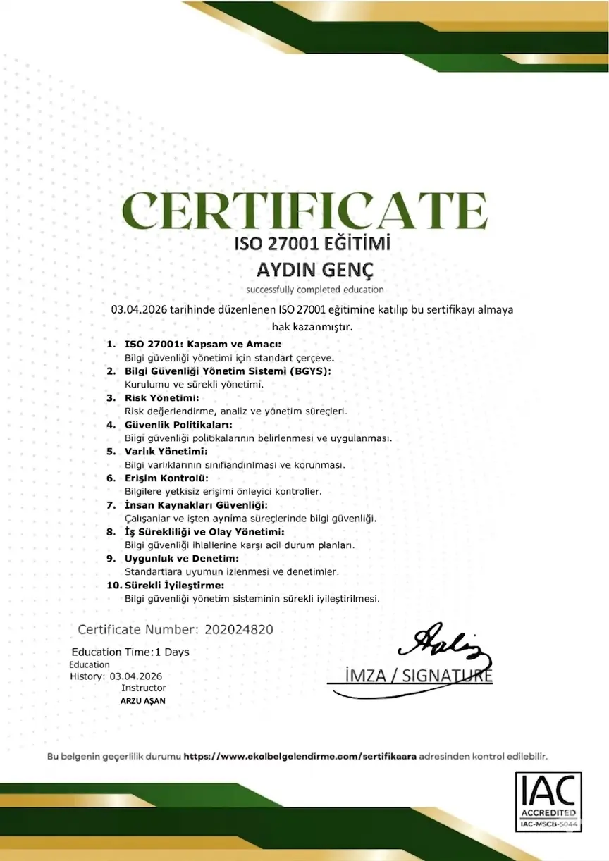 ISO 27001 Bilgi Güvenliği Yönetim Sistemi